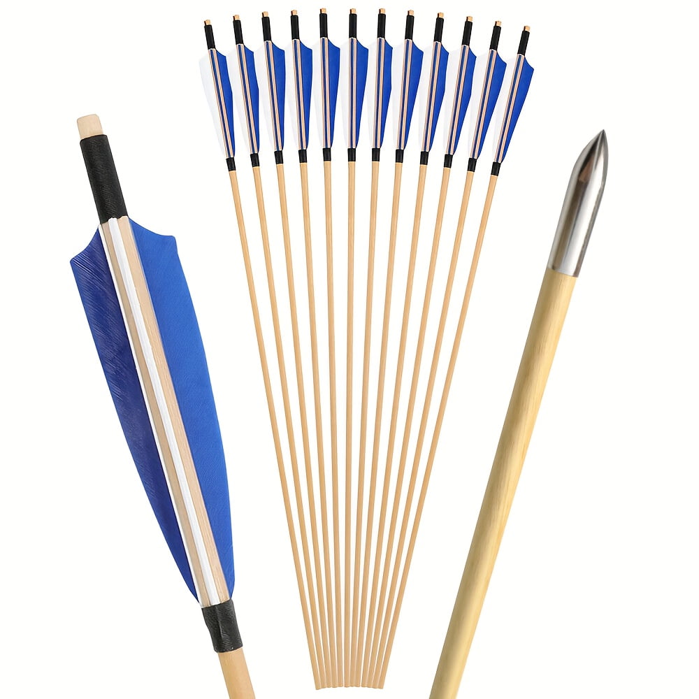 12pcs 32 Inch Wooden Arrows Outdoor Shooting Archery Traditional Bow And Arrow Support Bow And Arrow Accessories