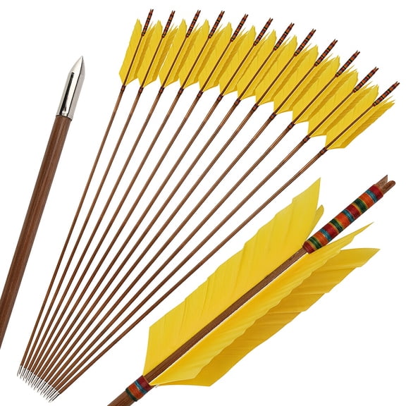 12pcs 33 Inch 4-foot Bamboo Arrows For Outdoor Shooting, Long Haired Arrows, Traditional Recurve Bow Arrows