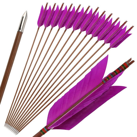 12pcs 33 Inch 4-foot Bamboo Arrows For Outdoor Shooting, Long Haired Arrows, Traditional Recurve Bow Arrows