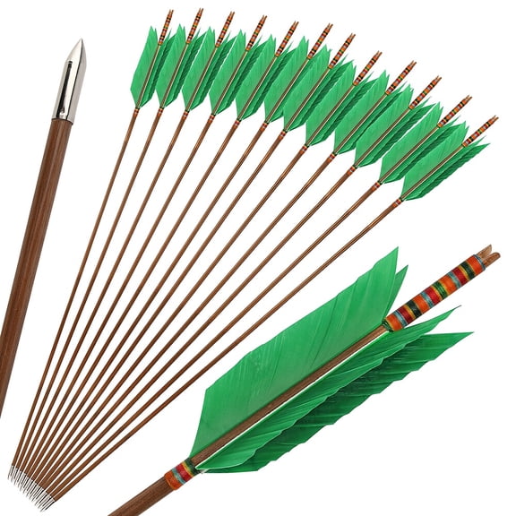 12pcs 33 Inch 4-foot Bamboo Arrows For Outdoor Shooting, Long Haired Arrows, Traditional Recurve Bow Arrows