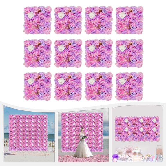 12pcs 3D Artificial Flower Wall Panels Silk Rose Mat Wedding Backdrop Decor 15*15" Pink & Purple
