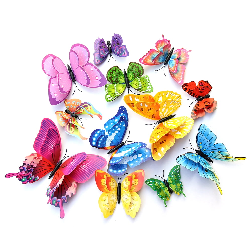12pcs 3D Butterfly Wall Sticker Multicolor Double Layer Wings 3D ...