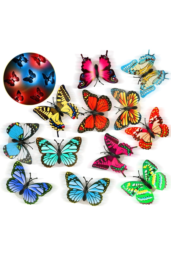 12pcs 3D Butterfly Wall Stickers LED Lights, EEEkit Colorful Removable Luminous Decals