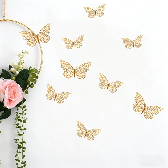 12pcs 3D Butterfly Wall Stickers, Removable Gold Butterfly Decorations for Birthday, Party and Home Décor for Creative DIY Lovers