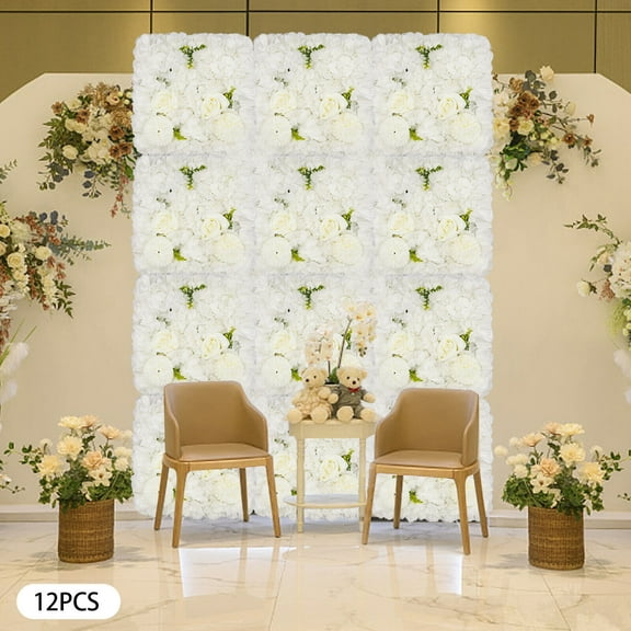12pcs 3D Flower Wall Panel 15*15in Artificial Flower Wall Background Silk Rose Mat Floral Wall, Wedding Backdrop Wall Decor Shop Photo Backdrop