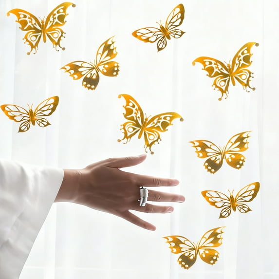 12pcs 3D Gold Butterfly Wall Stickers - Removable Decorative Decals for Birthdays, Party Celebrations & Home Accents, Self-Adhesive Butterflies to Add Sparkle to Room, Bedroom & Event Spaces, E