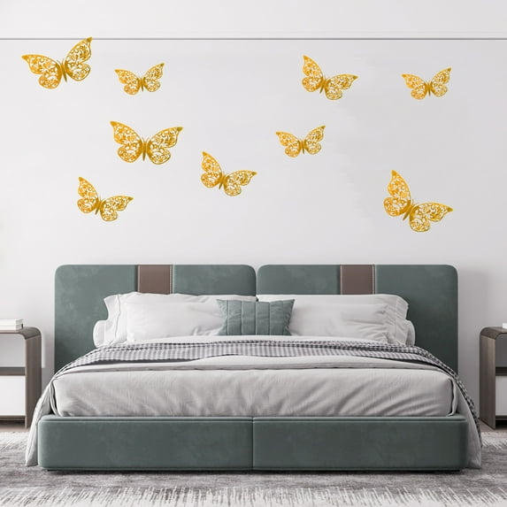 12pcs 3D Gold Butterfly Wall Stickers - Removable Decorative Decals for Birthdays, Party Celebrations & Home Accents, Self-Adhesive Butterflies to Add Sparkle to Room, Bedroom & Event Spaces, C