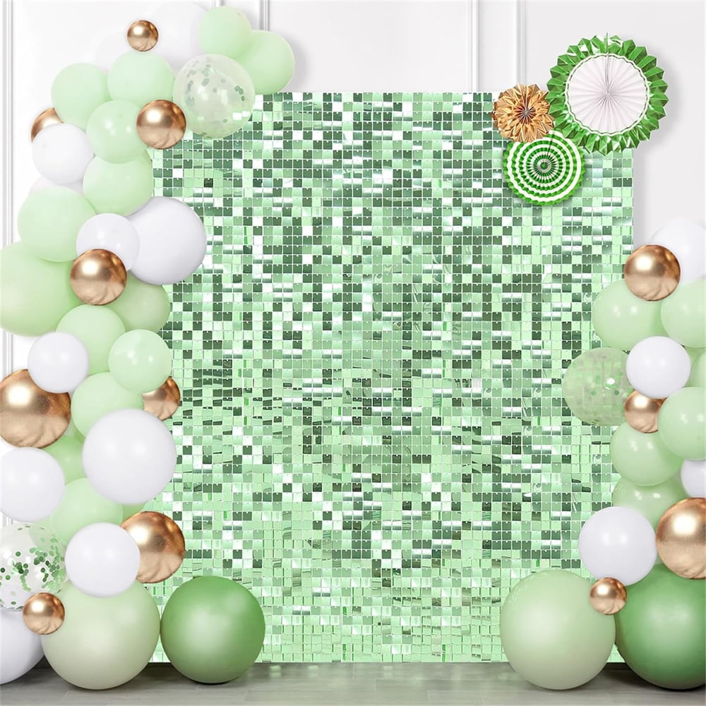 12pcs 3x4ft Light Green Sequin Shimmer Wall Backdrop Panels for Birthday Party Decoration Wedding Graduation Decorations Baby Shower Photo Background Decoration