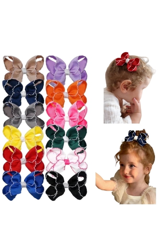 12pcs 4.5in baby bows hair bows for dogs with short hair baby hair bows stitched edge ribbed ribbon hair clips