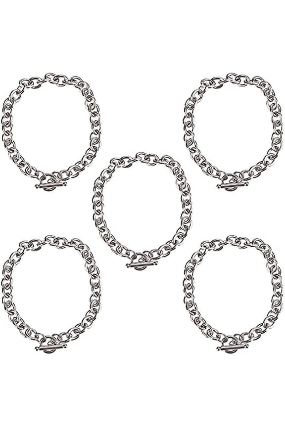 12pcs 4 Colors 7.63in/19.4cm Hypoallergenic Bracelets with Toggle Clasps Stainless Steel Cable Chain Bracelets for Men Women Birthday Jewelry Gift 5mm