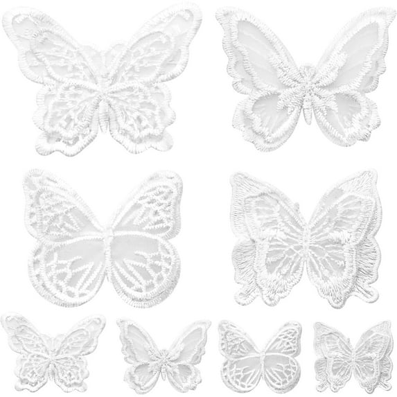 12pcs 4 Styles Lace Butterfly Applique Double Layers Butterfly Embroidered Patches Butterfly Appliques for DIY Crafts Sewing Clothes Dress Hair Ornaments Wedding Decor(White)