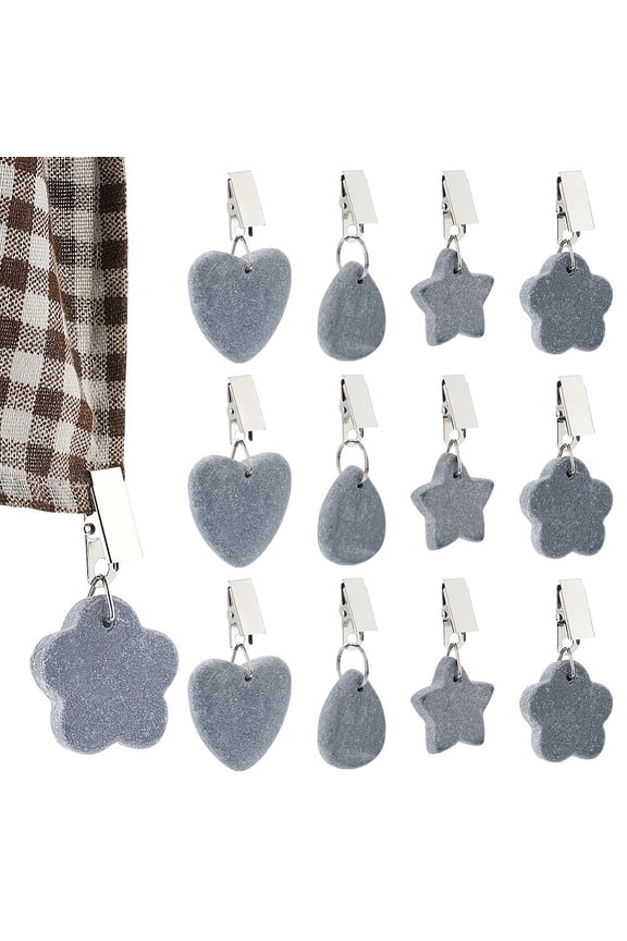 12pcs 4 styles Marble Tablecloth Weights Table Cloth Pendants with Iron Clips Mixed Shapes 70-83mm 3pcs/style