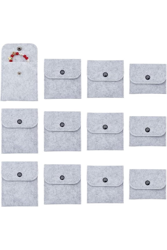 12pcs 4 styles Portable Felt Card Cover bag with Iron Snap Button Rectangle Ghost White 7.6~11.7x8.8~10.3cm 3pcs/style