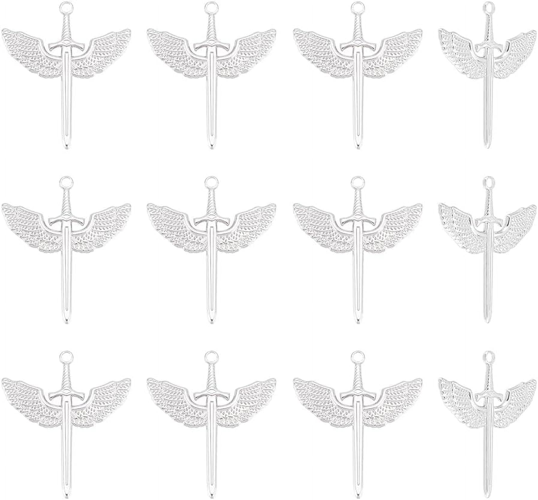 12 Pcs Punk Style Sword With Wing Charms - 41.5mm Stainless Steel Pendants For DIY Jewelry Making