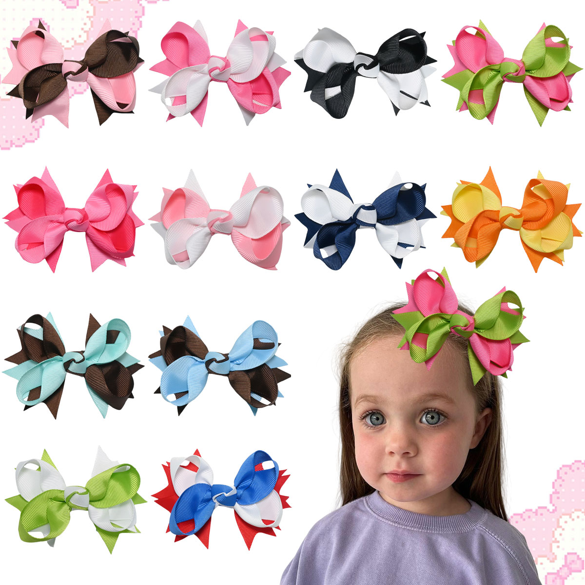 4-Piece Baby Girl Hair Bow Clips Set - Waffle Pattern Alligator Barrettes For Kids Hair Accessories