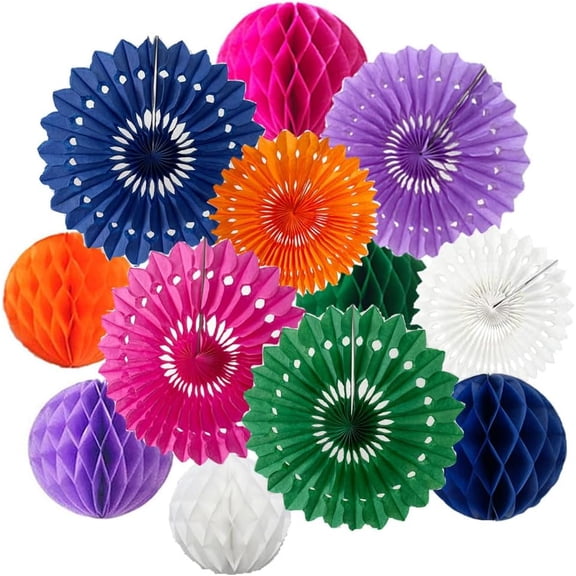12pcs 6 8 Honeycomb Balls Tissue Paper Fans Party Honeycomb Ball Fans Wall Tissue Pom Poms Flower Balls Hanging Paper Fans for Party Baby Shower Birthday Wedding Nursery Decor(Multicolored-2 kit)