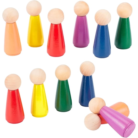 12pcs 6 Colors Wood Peg Decorative Wooden Figure Peg