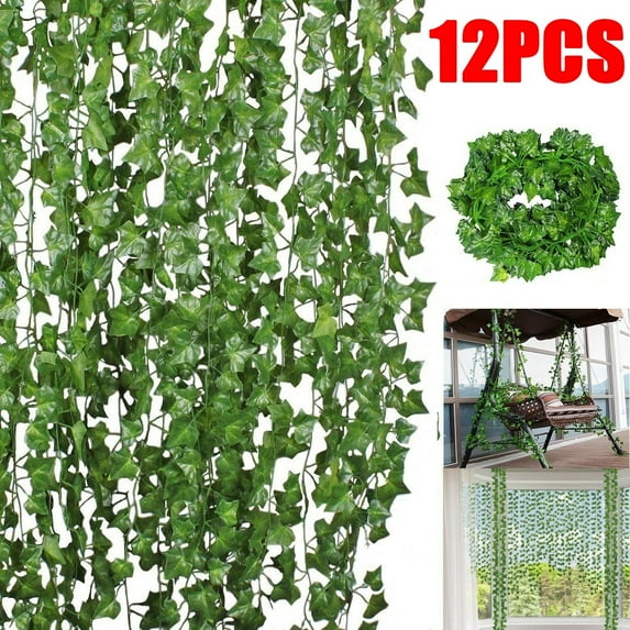 12pcs 79 ft Artificial Ivy Leaf Greenery Garland Decor Hanging Leaves Fake Vines Plants for Home Office Wedding Party Garden Wall Indoor Outdoor Decoration, Green
