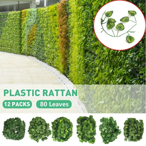 12pcs 79 ft Artificial Ivy Leaf Greenery Garland Decor Hanging Leaves Fake Vines Plants for Party Home Office Wedding Garden Wall Indoor Outdoor Greenery Decor, Green