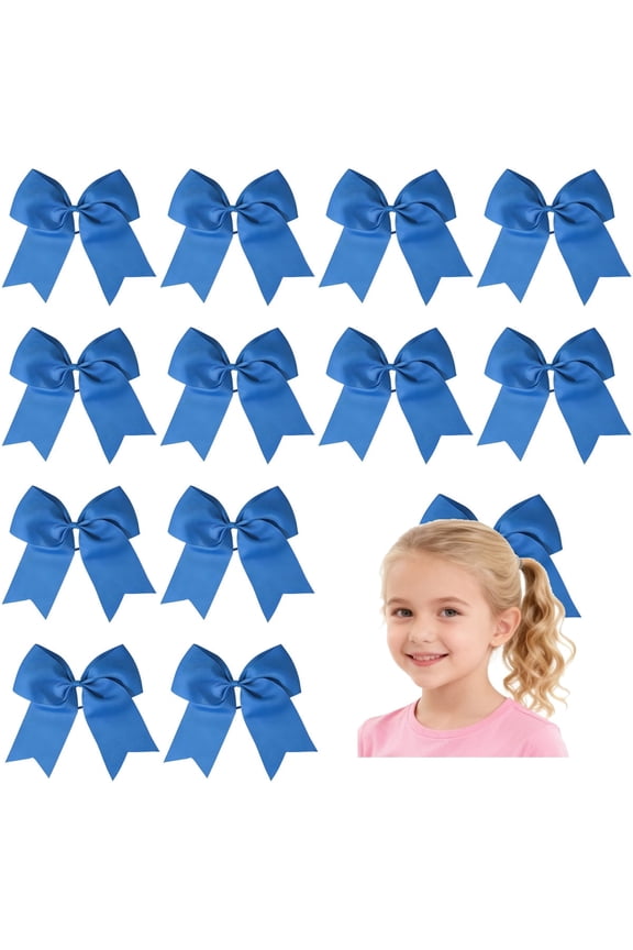 12 Pcs 8 Inch Royal Blue Hair Bows Grosgrain Ribbon Alligator Clips for Girls Kids Toddlers