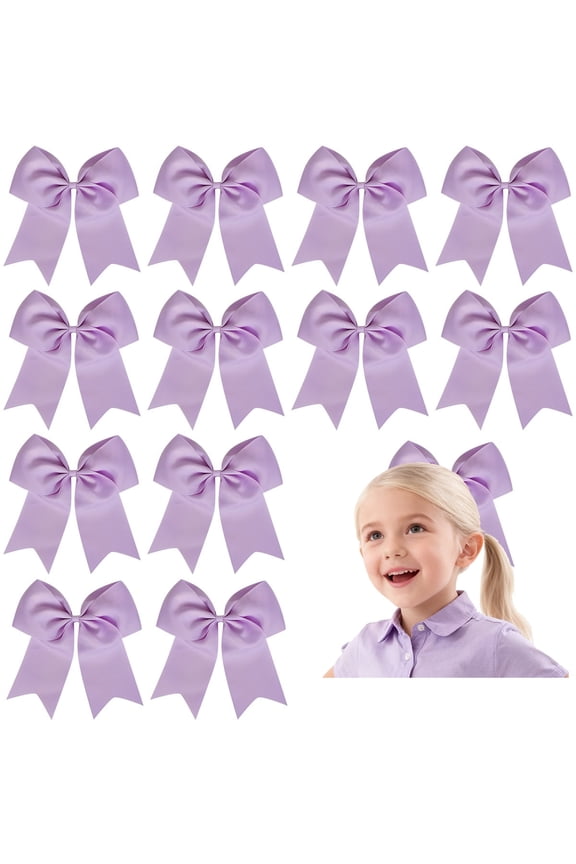 12pcs 8inch Lavender Satin Hair Bows Elegant Hair Accessories for Girls Suitable for Daily Party Styling