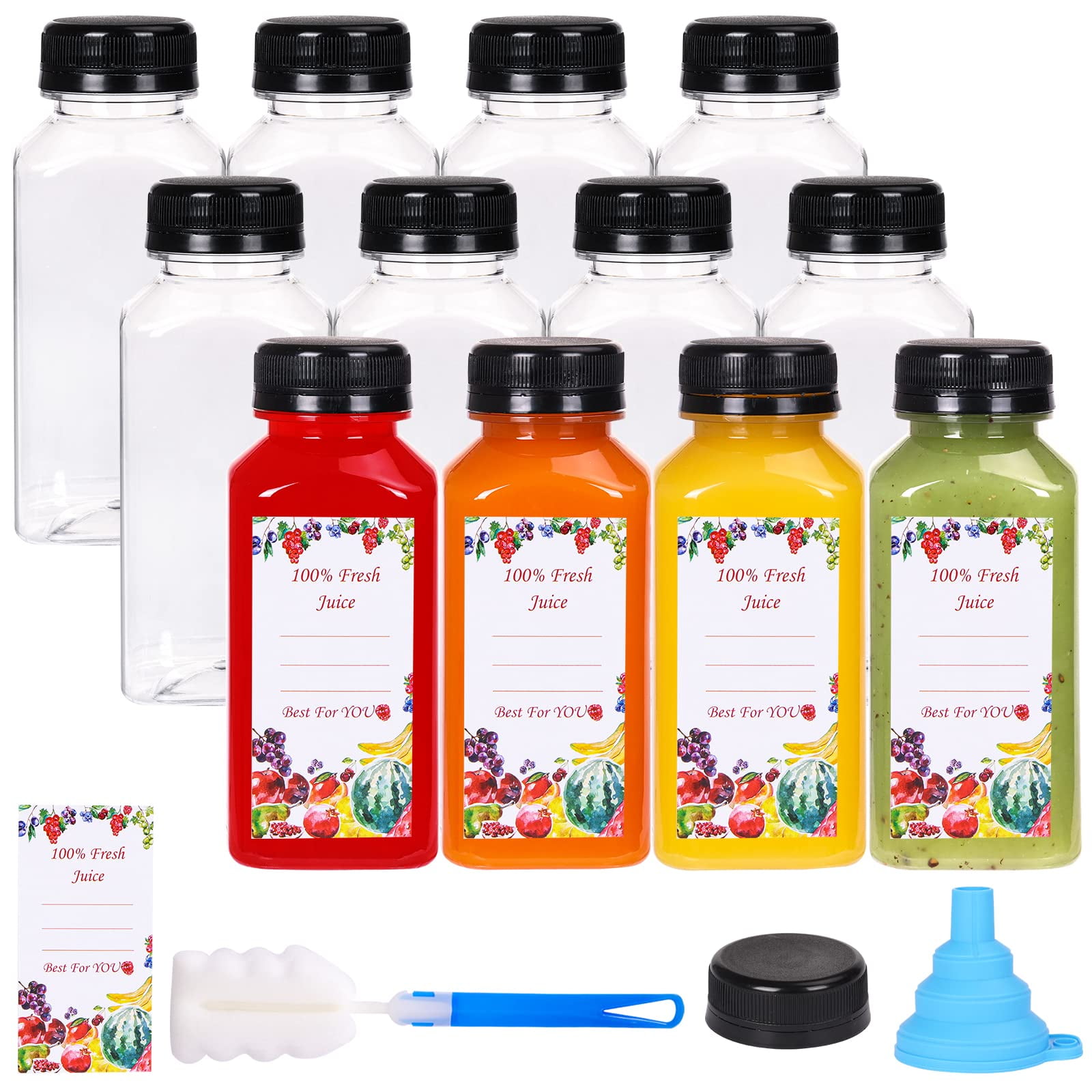 Container For Juice 12pcs 8oz Plastic Juice Bottles with Black Tamper Evident Caps ...