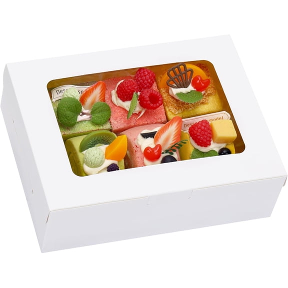 12pcs 8x6x2.5 Inches Bakery Boxes with Window, Cookie Boxes for Chocolate Strawberries, Donuts, Cupcakes, Muffins and Dessert