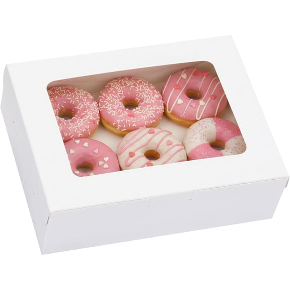 12pcs 8x6x2.5 Inches Bakery Boxes with Window, Cookie Boxes for Chocolate Strawberries, Donuts, Cupcakes, Muffins and Dessert