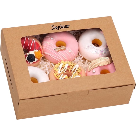 12pcs 8x6x2.5 Inches Brown Bakery Boxes with Window, Cookie Boxes for Chocolate Strawberries