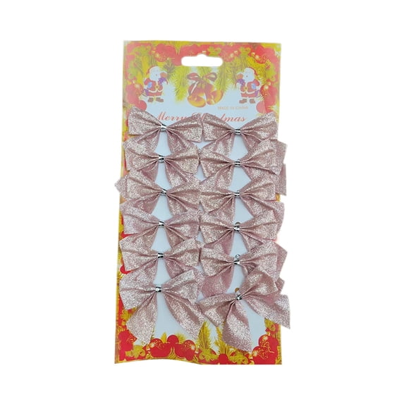 12pcs 9.45in Pre-Tied Christmas Bows Blue Plastic Mini Gift Tree Decor with Gold Accents(Pink)