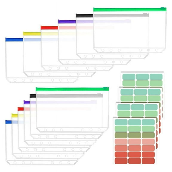 12pcs A5 Binder Pockets 6 Hole A5 Binder Inserts with 42 Adhesive Binder Tabs for 6 Ring Notebook Binders