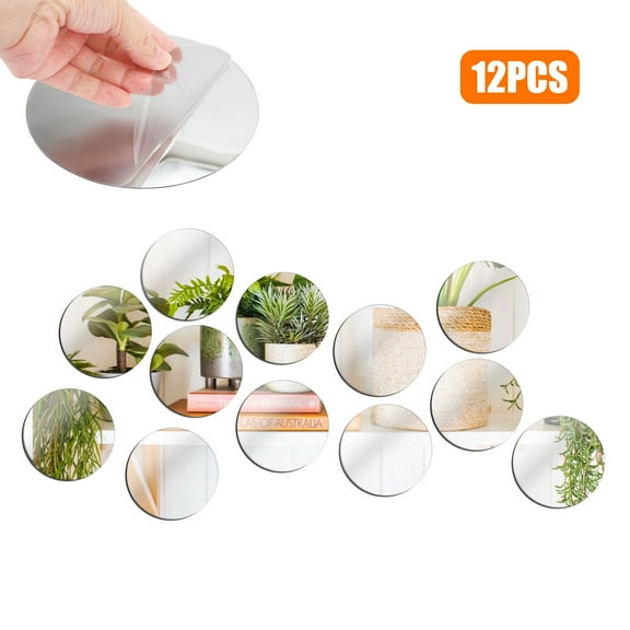 12pcs Acrylic Wall Mirror Stickers, TSV 5.9'' Round 3D Art Wall Mirror Decal DIY for Bedroom Bathroom