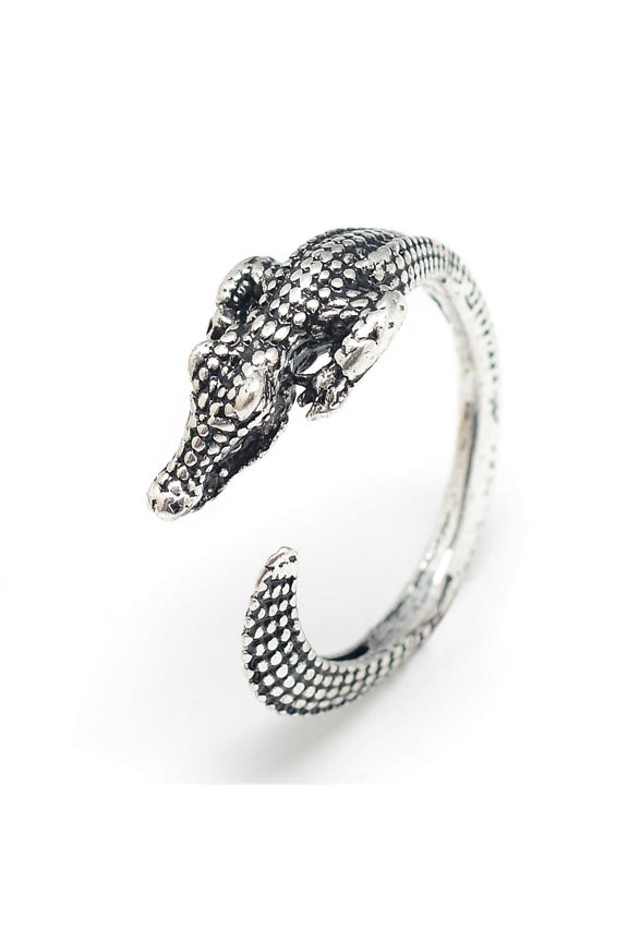 12pcs Adjustable Alloy Cuff Finger Rings Crocodile Size 8 Silver 18mm