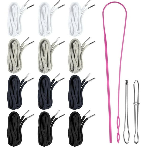 12pcs Adjustable Drawstring Cord Replacement Kits With Easy to Use Threader Tool For Athletic Wear Hoodie Repair Work