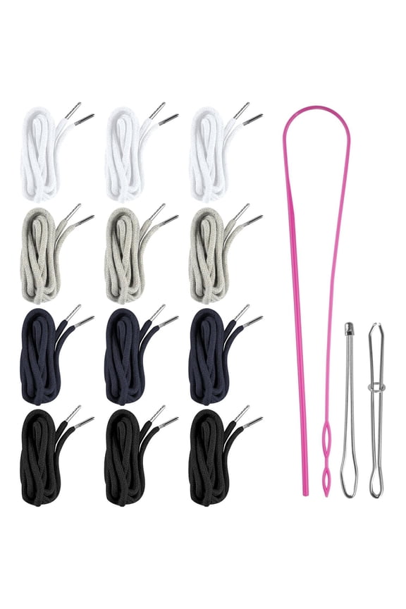12pcs Adjustable Drawstring Cord Replacement Kits With Easy to Use Threader Tool For Athletic Wear Hoodie Repair Work