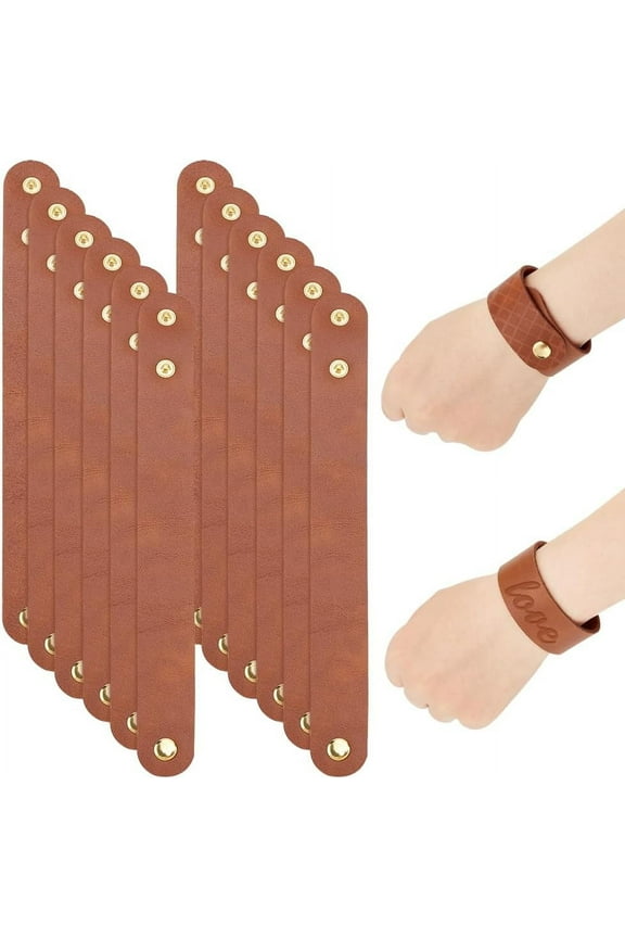 12pcs Adjustable Leather Bracelets 8.6x1 Inch Blank Genuine Leather Snap Bracelets Blank Leather Cuff Bracelet Leather Wristband Brown Leather Bracelets for DIY Craft Jewelry Making