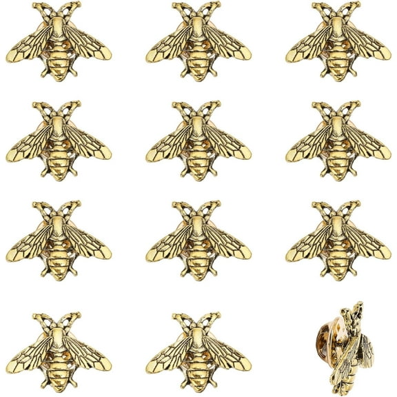 12pcs Alloy Bees Lapel Pin Badge for Backpack Clothes Antique Golden 20x26x3mm Pin: 1mm