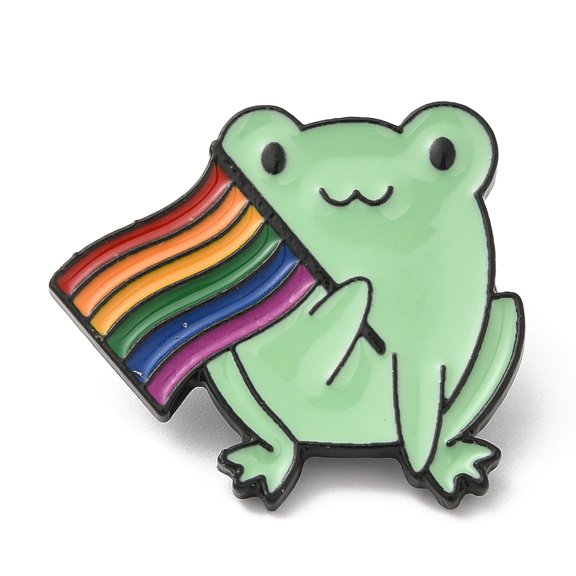 12pcs Alloy Enamel Pins Rainbow Pride Flag Frog Brooches Electrophoresis Black 24x27x1.8mm