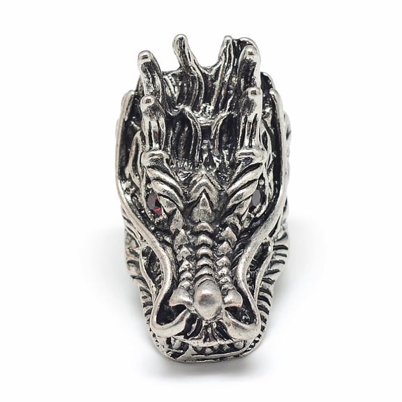 12pcs Alloy Rhinestones Finger Rings Wide Band Rings Dragon Silver Size 10 Siam 20mm
