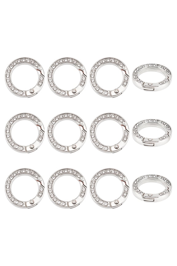 12pcs Alloy Spring Gate Ring with Rhinestone Rings Platinum 25x4.5mm inner diameter: 16.5mm. DIY