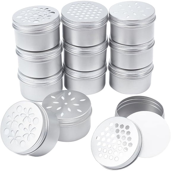 12pcs Aluminium Tins 3 Style 4 Ounce Round Empty Metal Tins with Hollow Lids Refillable Spice Containers