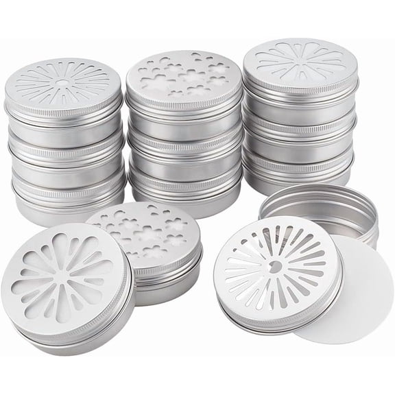 12pcs Aluminium Tins 3 Style Round Metal Container 2 Ounce Empty Metal Tins with Hollow Lids Refillable Spice Containers for Aromatherapy Air Freshener Candles Travel Storage 2.75x1 inch Mixed Color