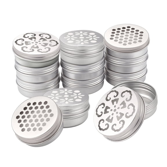 12pcs Aluminium Tins 3 Style Round Metal Container 2 Ounce Empty Metal Tins with Hollow Lids Refillable Spice Containers DIY