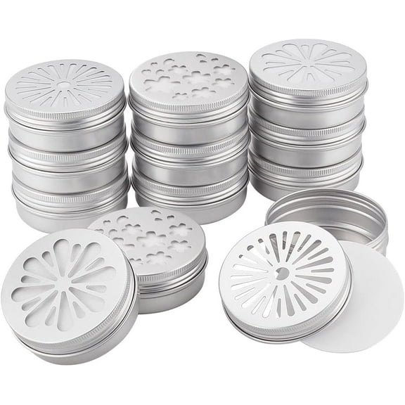 12pcs Aluminium Tins 3 Style Round Metal Container 2 Ounce Empty Metal Tins with Hollow Lids Refillable Spice Containers