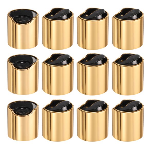 Uxcell 12 Pcs Aluminized Plastic Disc Top Caps 24/410 Durable Press Caps for Squeeze Bottles Gold Black