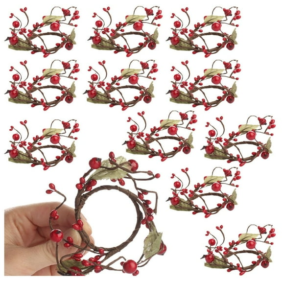 12pcs Apple Red Pip Berry Candle Rings Set - for Christmas Decor - Factory Direct Craft