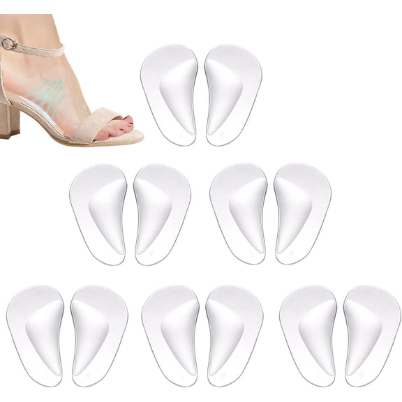 12pcs Arch Support Insoles, Transparent Gel Self-Adhesive Arch Support Shoe Inserts Soft Silicone Foot Arch Cushions Arch Comfort Pads for Women High Heels Sandals Flat Shoes