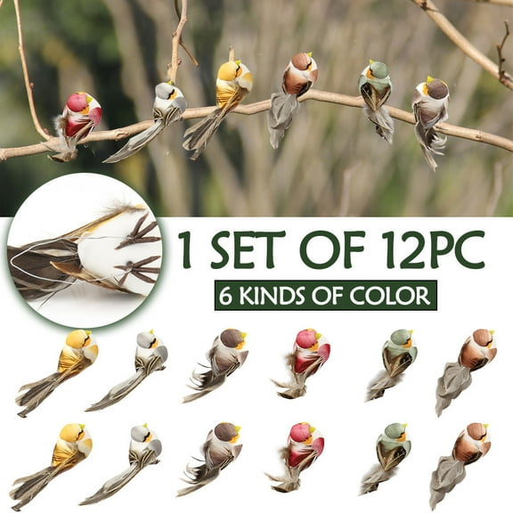 12pcs Artificial Birds,Small Birds Decor,Artificial Simulation Foam Feather Bird,Artificial Birds Feather Simulation Foam Bird Clip on Bird Ornaments for DIY Craft Establishment Party Accessories
