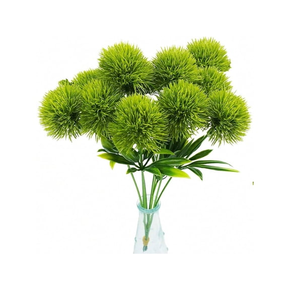 12pcs Artificial Dandelion Silk Flowers for Wedding Bouquet, Home Vase & DIY Decor (Green)