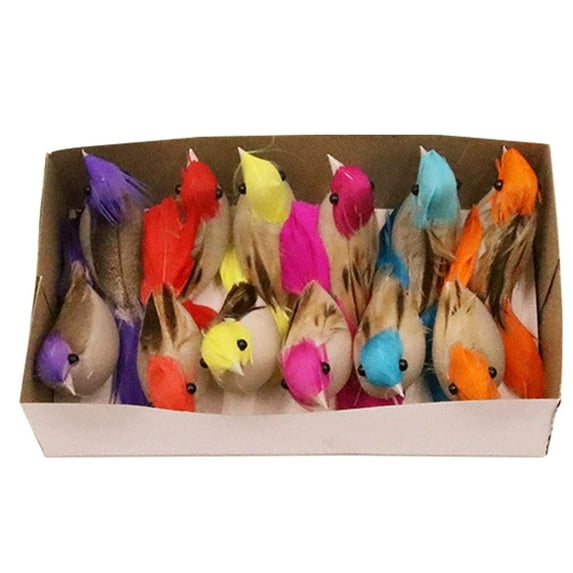 12pcs Artificial Feather Bird Ornaments, Realistic Color & Natural Style Christmas Decor, Tiny Birds For Home, Holiday Craft Displays, Flocked Bird Picks For Wreaths, Tree Toppers